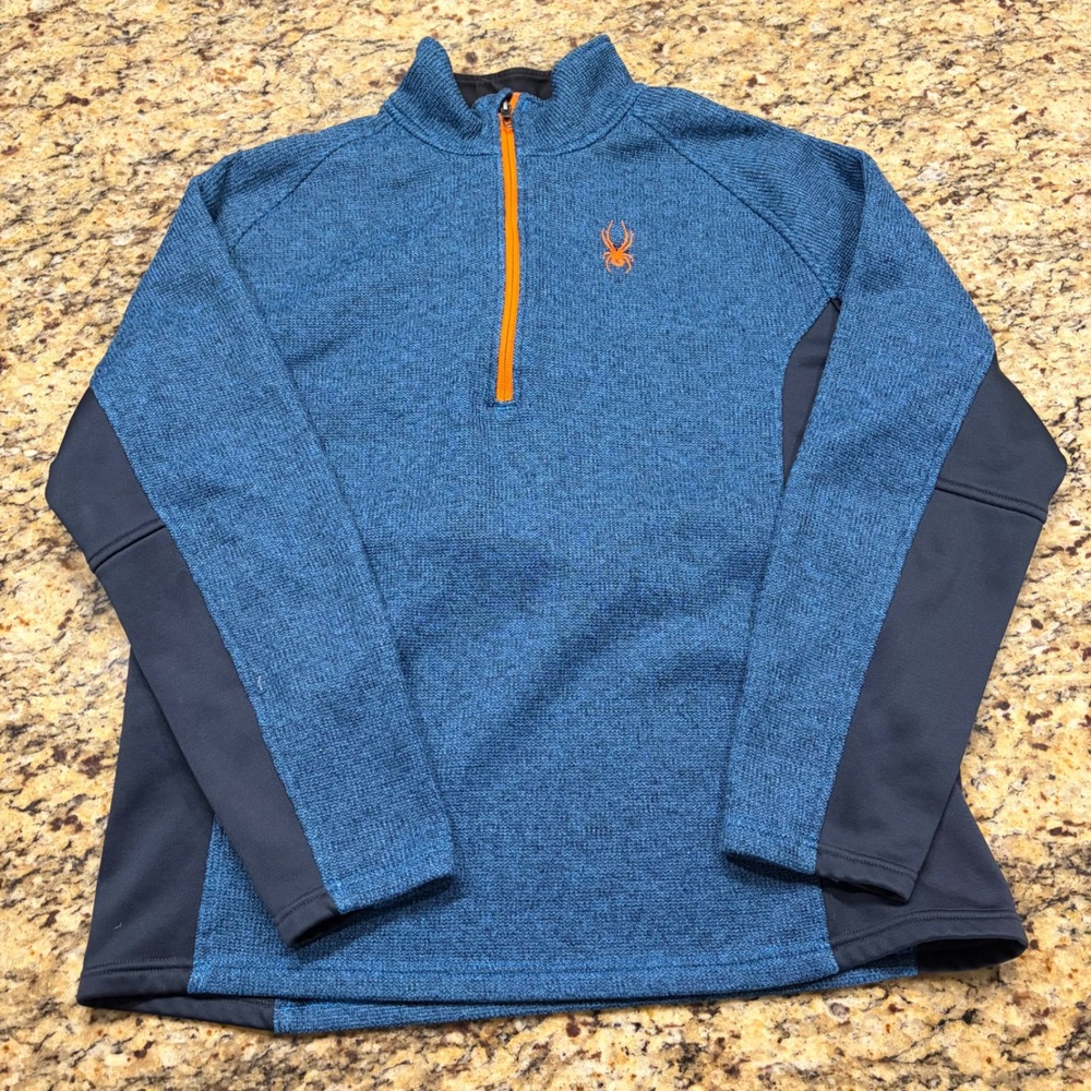Spyder Men XL Blue Marl Quarter Zip Fleece Lined Sweater Knit Pullover Jacket ws